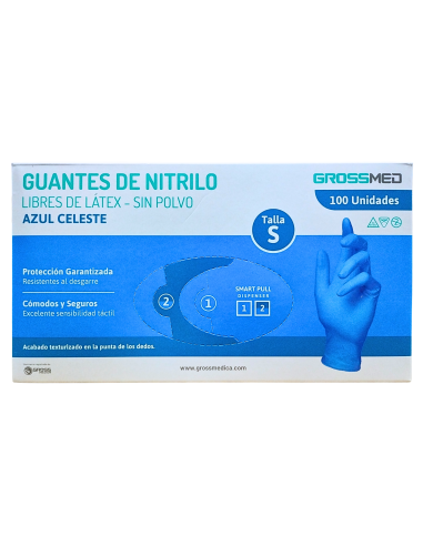 GUANTES DE NITRILO PARA EXAMEN - (SIN POLVO) - TALLA S- COLOR AZUL- CAJA X 100 UND *