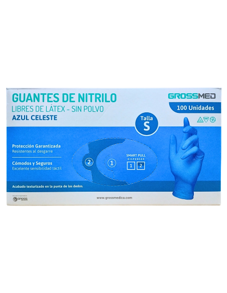 GUANTES DE NITRILO PARA EXAMEN - (SIN POLVO) - TALLA S- COLOR AZUL- CAJA X 100 UND *