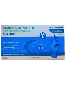 GUANTES DE NITRILO P/ EXAMEN - (SIN POLVO)- TALLA L- COLOR AZUL- CAJA X 100 UND *